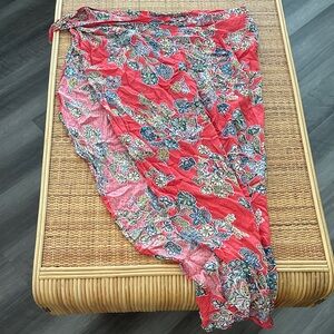 Solemio Red Floral Wrap Sarong Beach Cover-Up